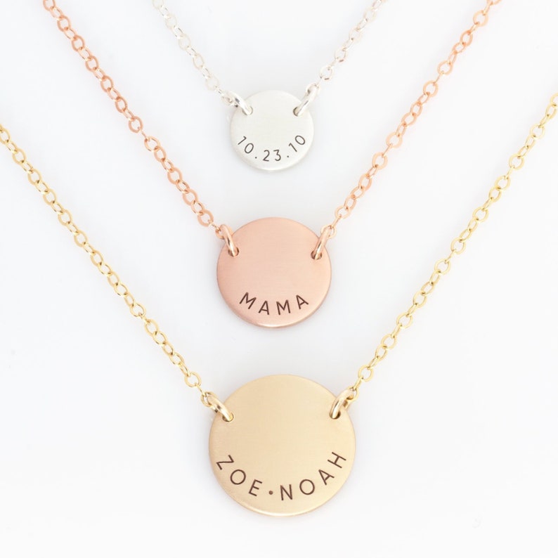 Mom Necklace with Name/Circle Personalized Necklace/Kids Name Necklace/Mama Pendant Necklace/Gift for Her/Gift for Mom/Gold Coin Necklace 