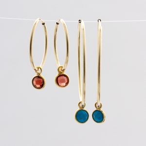 Birthstone Earrings, Hoop Earrings with Your Birthstone, Ruby, Sapphire, Turquoise 14K Gold Fill or Sterling Silver image 2