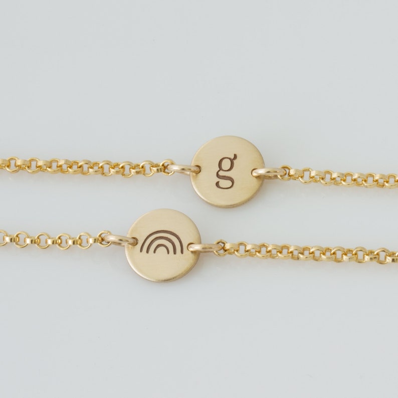 Gold Disc Bracelet / Initial Bracelet / Charm Bracelet / Baby Bracelet/ Personalized Jewelry / Wedding Gift /Bridesmaid Gift /Gift for Bride image 4