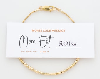Mom Est. Bracelet, Custom Mom Established Bracelet, New Mom Gift, Morse Code Bracelet, Gift For Her, 14k Gold Filled or Sterling Silver