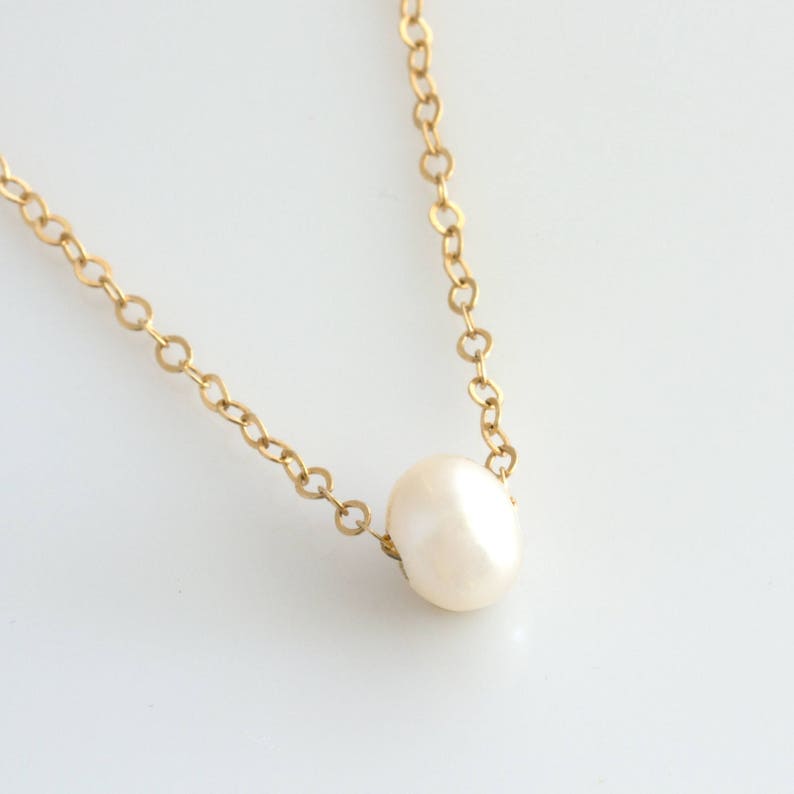 Gold Single Pearl Necklace / Pearl Bridesmaid Gift/Dainty Pearl Necklace/Layering Necklace/Floating Pearl/Gift for Her/LEILAjewelryshop/N296 image 4