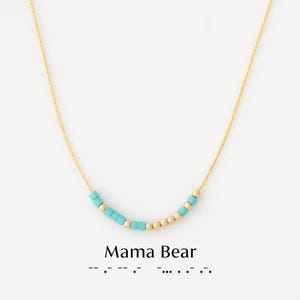 Morse Code Necklace, Dainty Necklace with Tiny Beads, Morse Code Jewelry, New Mom Necklace, Mothers Day Gift for Her, LEILAJewelryShop image 4