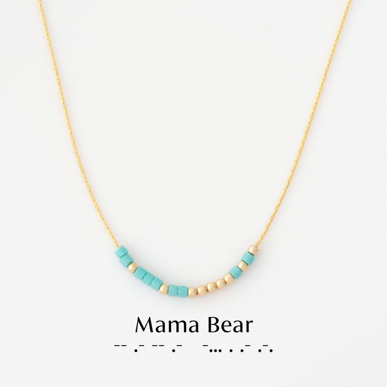 Morse Code Necklace, Dainty Necklace with Tiny Beads, Morse Code Jewelry, New Mom Necklace, Mothers Day Gift for Her, LEILAJewelryShop image 4
