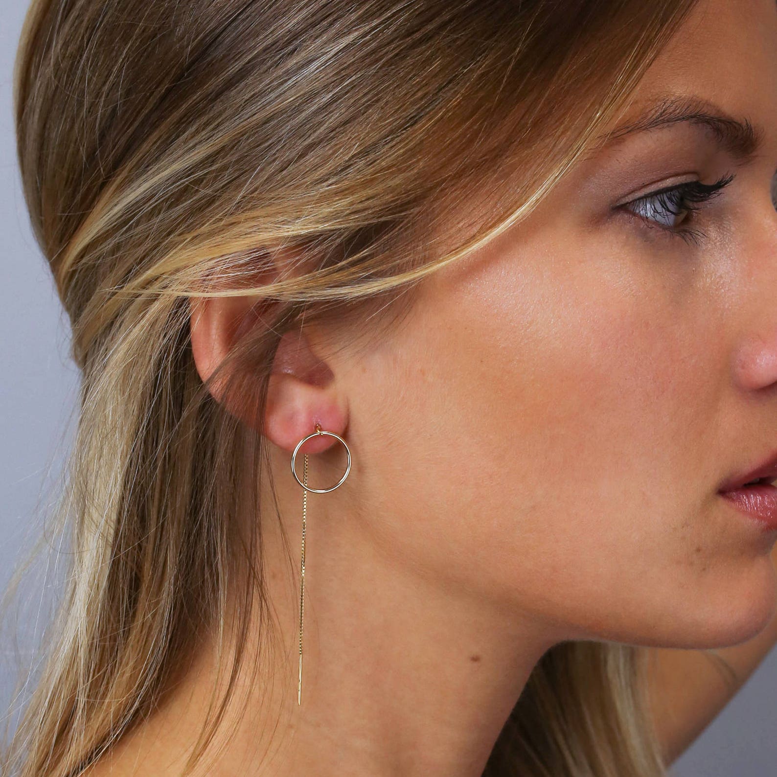 Circle Threader Earrings Long Dangle Earrings Dainty Etsy