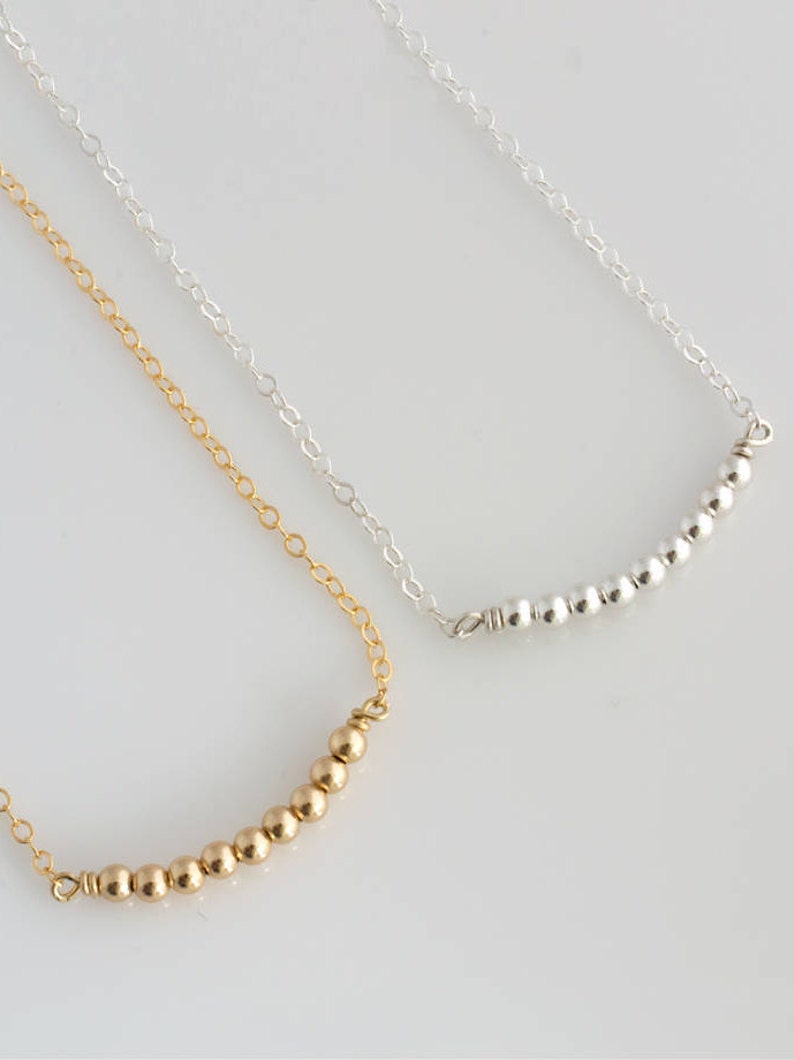 Gold Beaded Bar Necklace Delicate Gold Layering Necklace image 1
