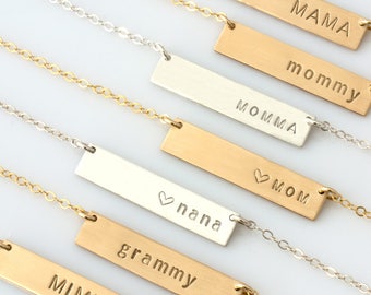 Custom Hand Stamped Necklace,Mama Bar Necklace,Nana Bar Necklace,Mommy Bar Necklace,Grammy,MiMi,Personalized Name Bar,LEILAjewelryshop,N287