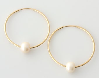 Pearl Hoop Earrings, 14k Gold Filled Pearl Earrings, Sterling Silver Pearl Hoop Earrings, Real Pearl Earrings, Gold Hoops, Silver Hoops