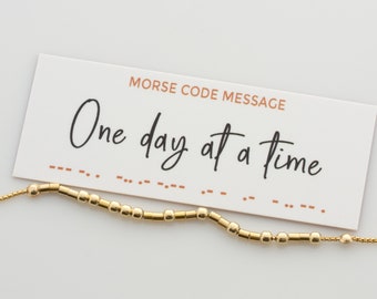 One Day At A Time - Morse Code Bracelet, Personal Motivation Bracelet, Inspirational Bracelet, Serenity Prayer Bracelet, Mantra Bracelet