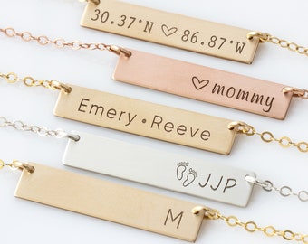 Gold or Silver Name Bar/ Bar Necklace Personalized/ Personalized Jewelry/ Gift for Her/ Name Bar Necklace/ Initial Necklace / Mom Necklace