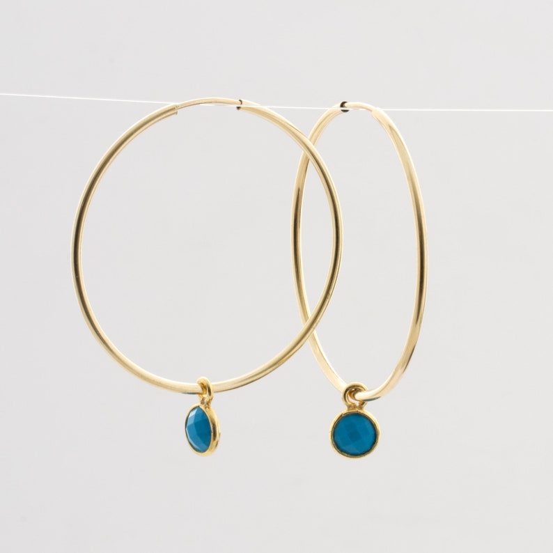 Birthstone Earrings, Hoop Earrings with Your Birthstone, Ruby, Sapphire, Turquoise 14K Gold Fill or Sterling Silver image 6