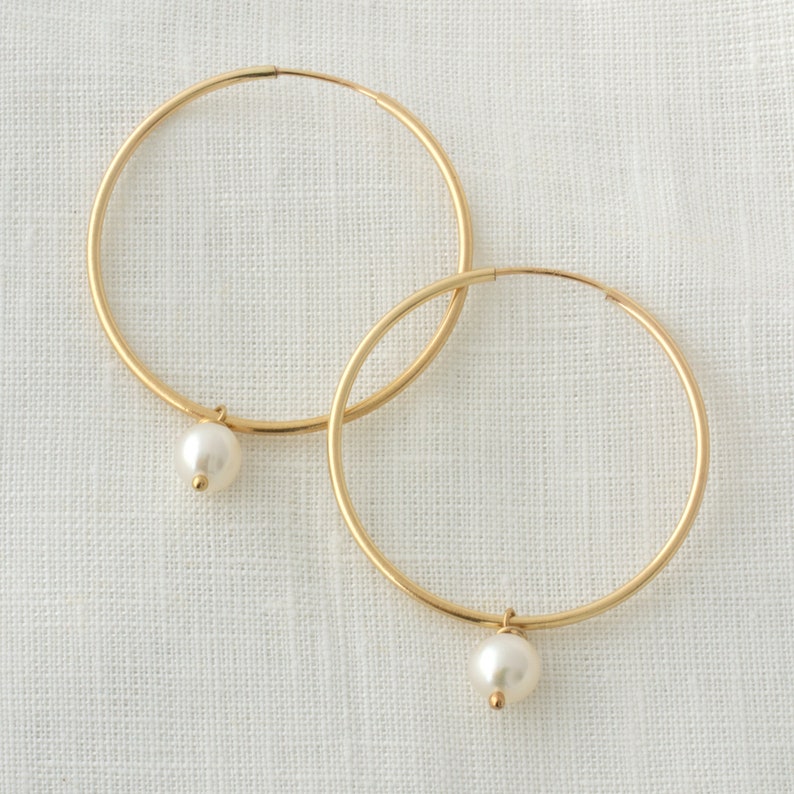 Turquoise Hoop Earrings, Pearl Hoop Earrings, Amethyst Hoop Earrings, Pearl Dangle Earrings, 14K Gold Filled Sterling Silver Hoop Earrings image 3