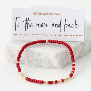 Bis zum Mond und zurück Morse-Code-Armband, Geschenk für Tochter, Perlenarmband, versteckte Nachricht, Stretch-Armband, Geschenk für sie, ich liebe dich Geschenk