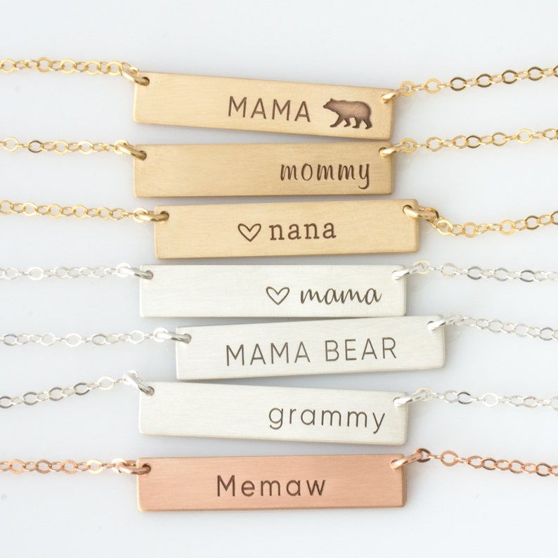 Mother's Day Gift/Custom Necklace For Mom/Mama Bear Necklace/Nana Necklace Gift, Mommy Necklace Gift/Grammy/Memaw/Personalized Bar Necklace image 1