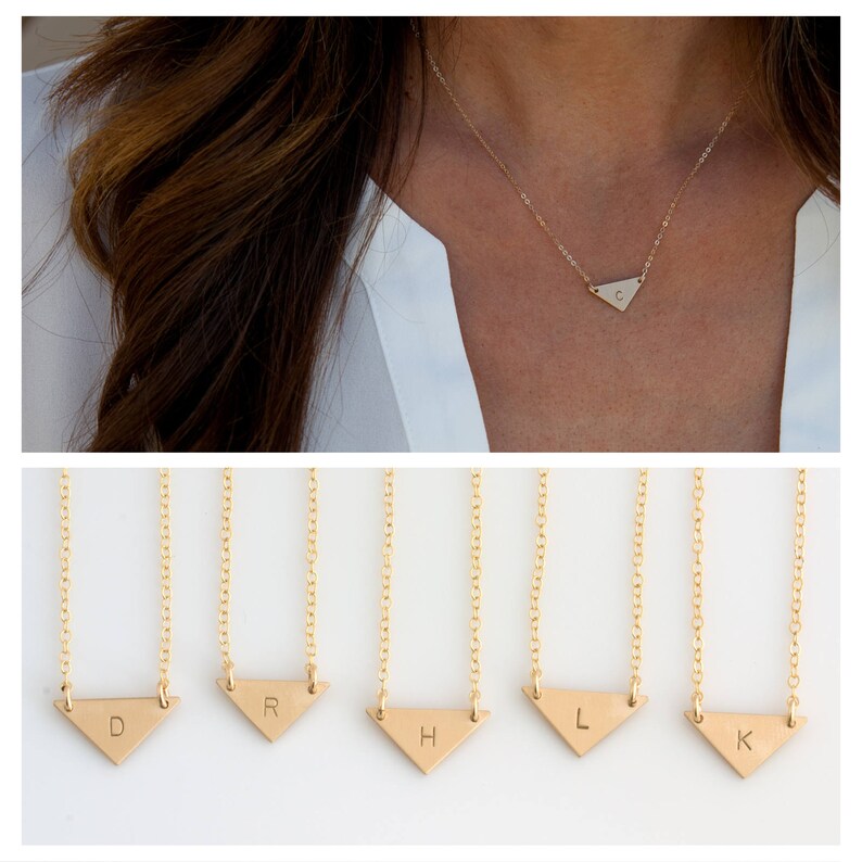 Bridesmaid Jewelry Gold Triangle Necklace Personalized Etsy