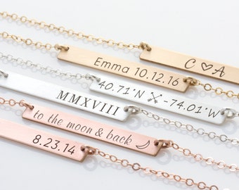 Personalized Name Bar Necklace, Coordinate Necklace, Engraved Bar Necklace in Gold Fill, Silver or Rose Gold, Gift For Her, Custom Mom Gift