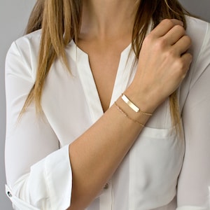 Nameplate Bracelet, Gold Bar Bracelet, Personalized Bar Bracelet, Gold Fill, Sterling Silver, Rose Gold, Wedding Gift, Gifts for Her image 1
