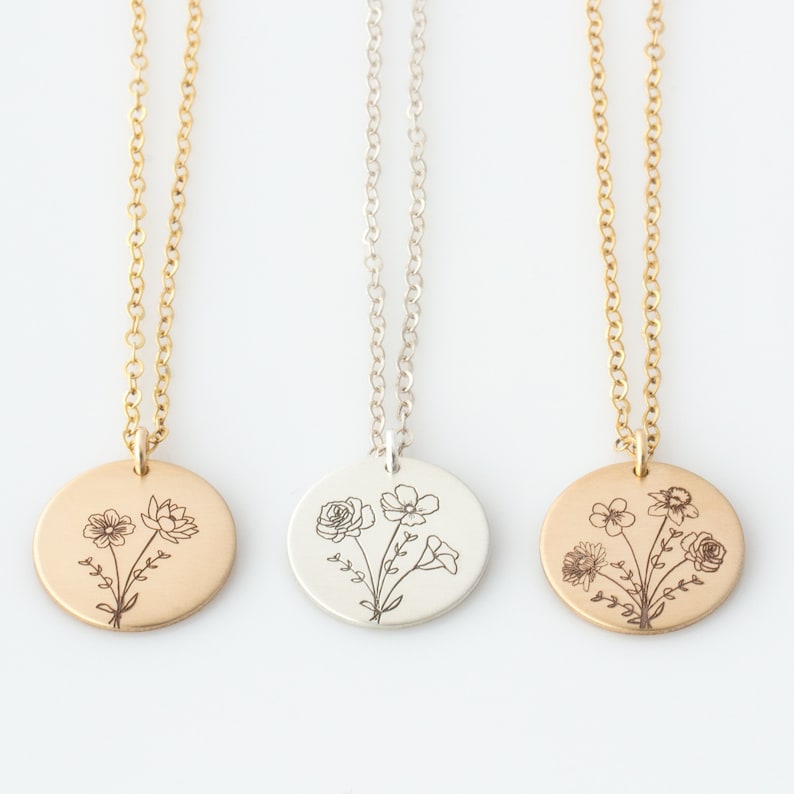 Collar combinado con flores de nacimiento, collar del Día de la Madre, collar personalizado con ramo de flores de nacimiento, collar para madrastra, collar para mamá extra. imagen 6