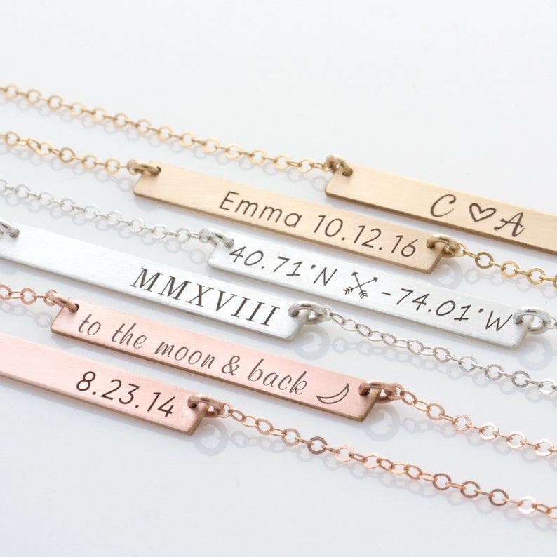 Skinny Bar Necklace, Personalized Bar Necklace, Engraved Bar Necklace, Mom Necklace, Gold, Silver, Rose Gold Name Bar Necklace, Gift for Mom image 2