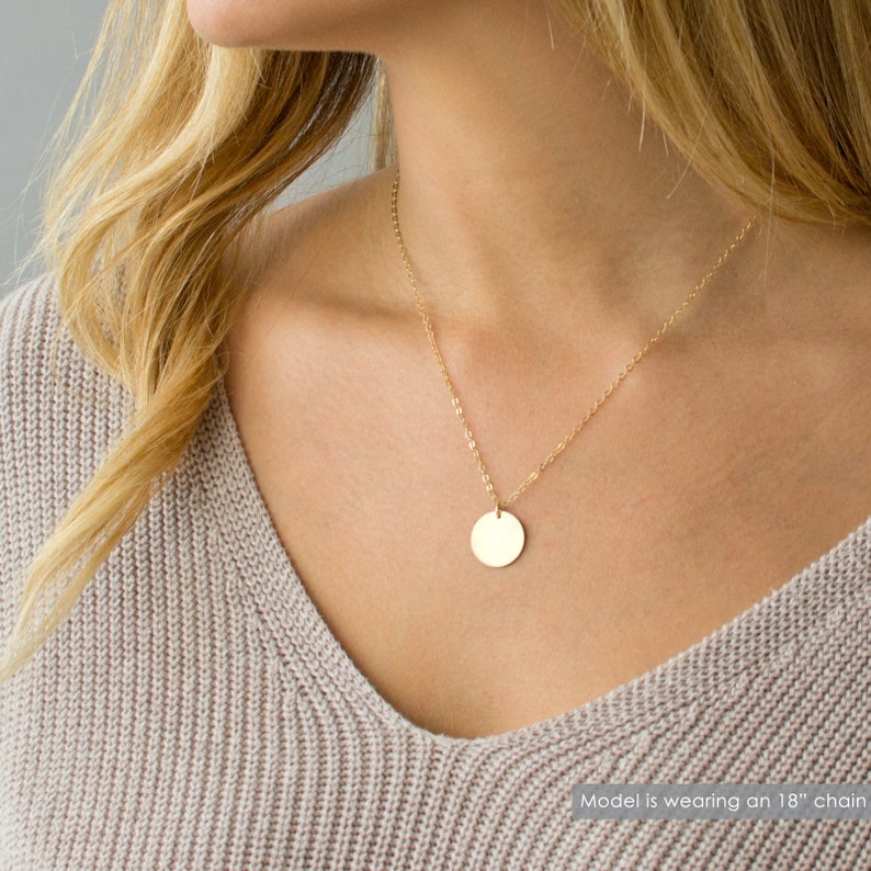 Personalized Disc Necklace, Gold Initial Necklace, Engraved Initial Necklace, 14K Gold Fill, Mothers Day Gift, Gift for Her,LEILAJewelryShop image 2