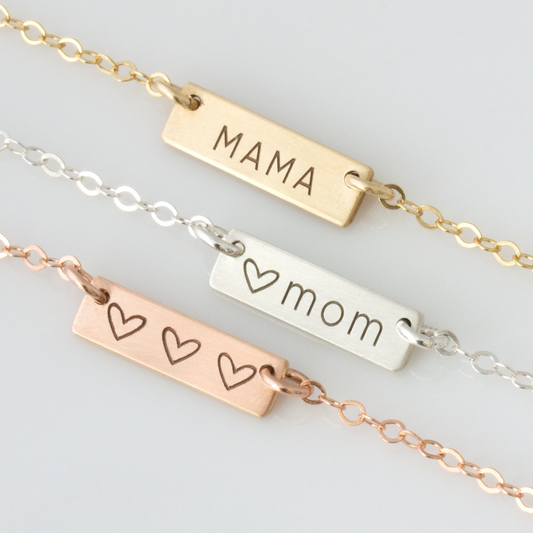 Engraved Mini Bar Necklace, Personalized Necklace in Gold, Silver, Rose