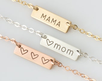 Engraved Mini Bar Necklace/Personalized Necklace/Mom Necklace in Gold, Silver, Rose Gold/Custom Name Bar/Initial/Gift For Her/Mother Gift