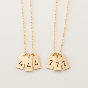 Angel Number Tag Necklace, Tiny Tag Necklace with Angel Numbers 444, 777, 222, 111, or 333, Lucky Number Necklace image 2