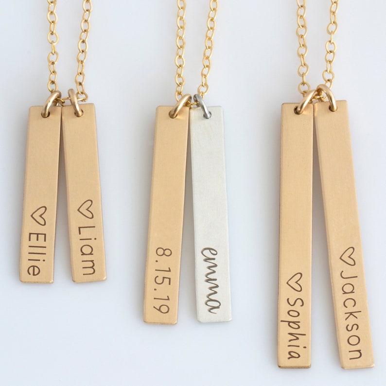 Personalized Vertical Bar Necklace,Vertical Bar Necklace,Name Bar Necklace,Gold Bar,Kids Names Necklace,Gift for Wife, LEILAJewelryShop,N231 image 1