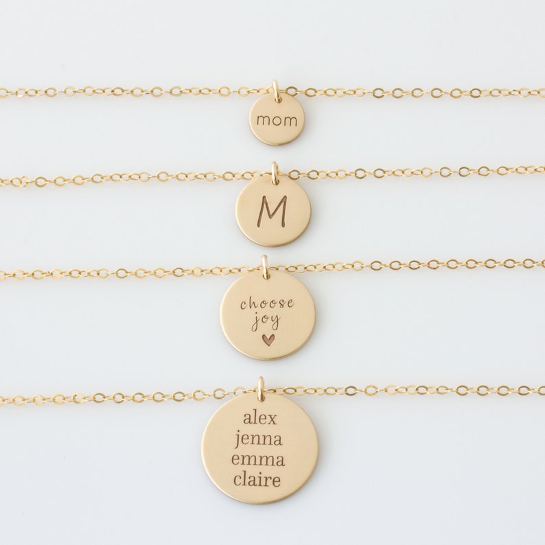 Gold Disc Necklace, Monogram Necklace Gold, Hand Stamped Initial Necklace, Sterling Silver 14K Gold Fill, Gift for Her, LEILAjewelryshop image 1