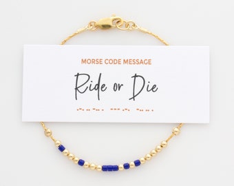 Ride or Die Morse Code Bracelet in 14K Gold filled or Sterling Silver, Friendship Bracelet, Hidden Message Bracelet for Best Friend