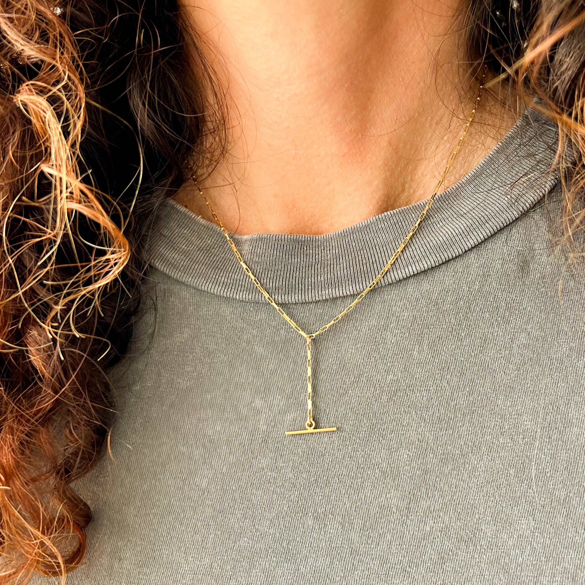 Solid gold 2024 t bar necklace