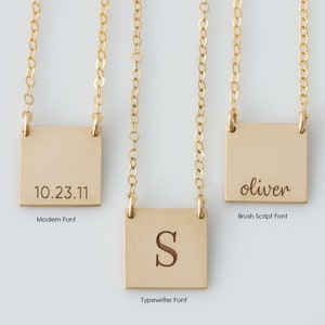 Personalized Square Necklace, Initial Necklace, Personalized Dainty Initial Necklace for Her, Gift for Her, Gold Bar, Silver Bar, Rose Gold image 5