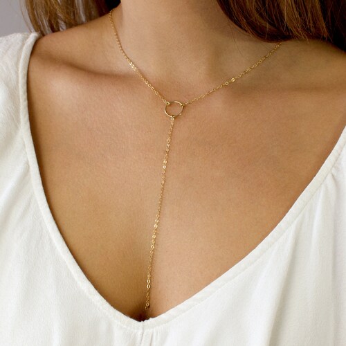 Open Circle Lariat Gold Y Necklace Long 