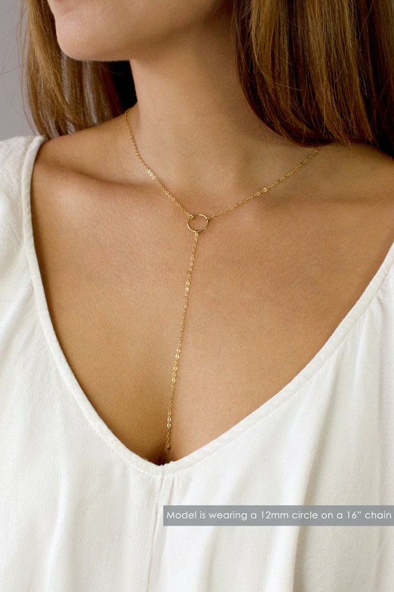 Open Circle Lariat, Gold Y Necklace, Long Gold Necklace, Simple Y