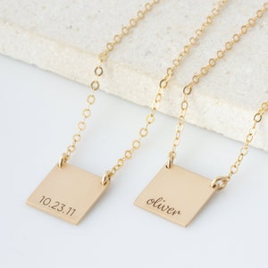 Personalized Square Necklace, Initial Necklace, Personalized Dainty Initial Necklace for Her, Gift for Her, Gold Bar, Silver Bar, Rose Gold image 7
