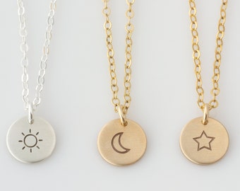 Sun Necklace, Moon Necklace, Star Necklace, Dainty Crescent Moon Celestial Necklace, I Love You to the Moon and Back, Gift for Mom