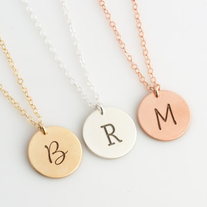 Initial Disc Necklace, Personalized Initial Necklace, Engraved Initial, Custom Circle,Monogram Necklace,Letter Necklace,Rose Gold Filled, V2 image 4