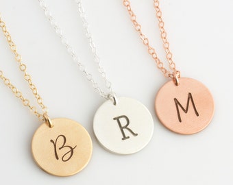 Personalized Disc Necklace, Gold Initial Necklace, Engraved Initial Necklace, 14K Gold Fill, Mothers Day Gift, Gift for Her,LEILAJewelryShop