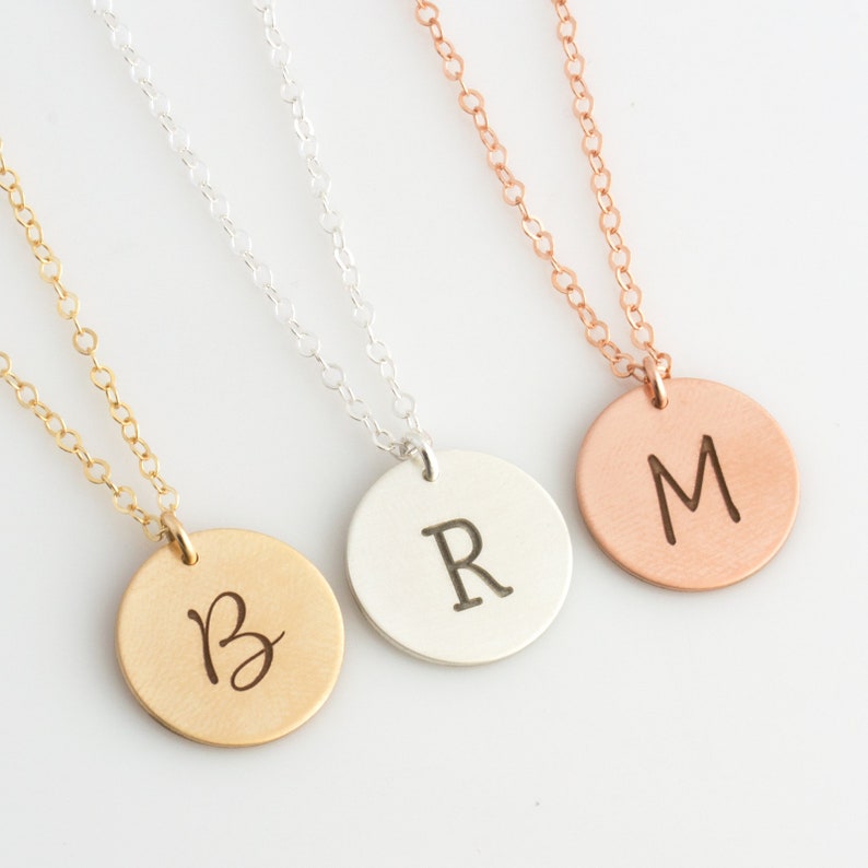 Personalized Disc Necklace, Gold Initial Necklace, Engraved Initial Necklace, 14K Gold Fill, Mothers Day Gift, Gift for Her,LEILAJewelryShop image 1