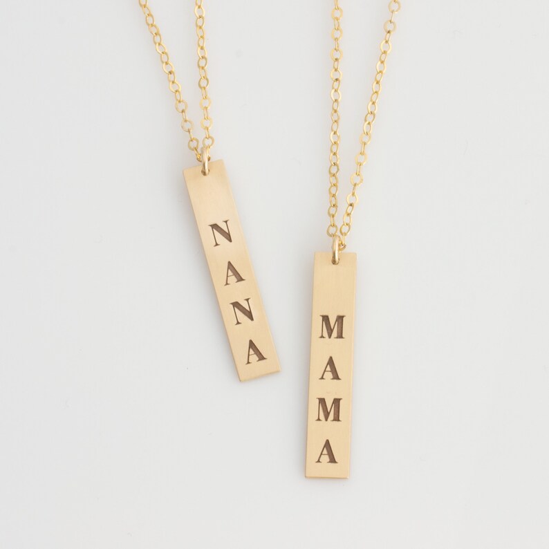 Personalized Mama Necklace in 14K Gold Fill or Sterling Silver, Nana Necklace, Initials Bar Necklace, Reversible Necklace, Gift for Her image 3