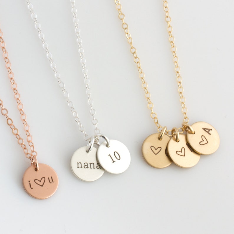 Gold Initial Necklace, Dainty Disc Necklace, Small Letter Necklace, 14k Gold Fill or Sterling Silver, Bridesmaid Gift, Birthday Gift image 2