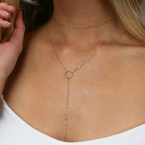 Open Circle Lariat, Gold Y Necklace, Long Gold Necklace, Simple Y Necklace, 14k Gold Fill, Sterling Silver, LEILAjewelryshop, N202 image 3