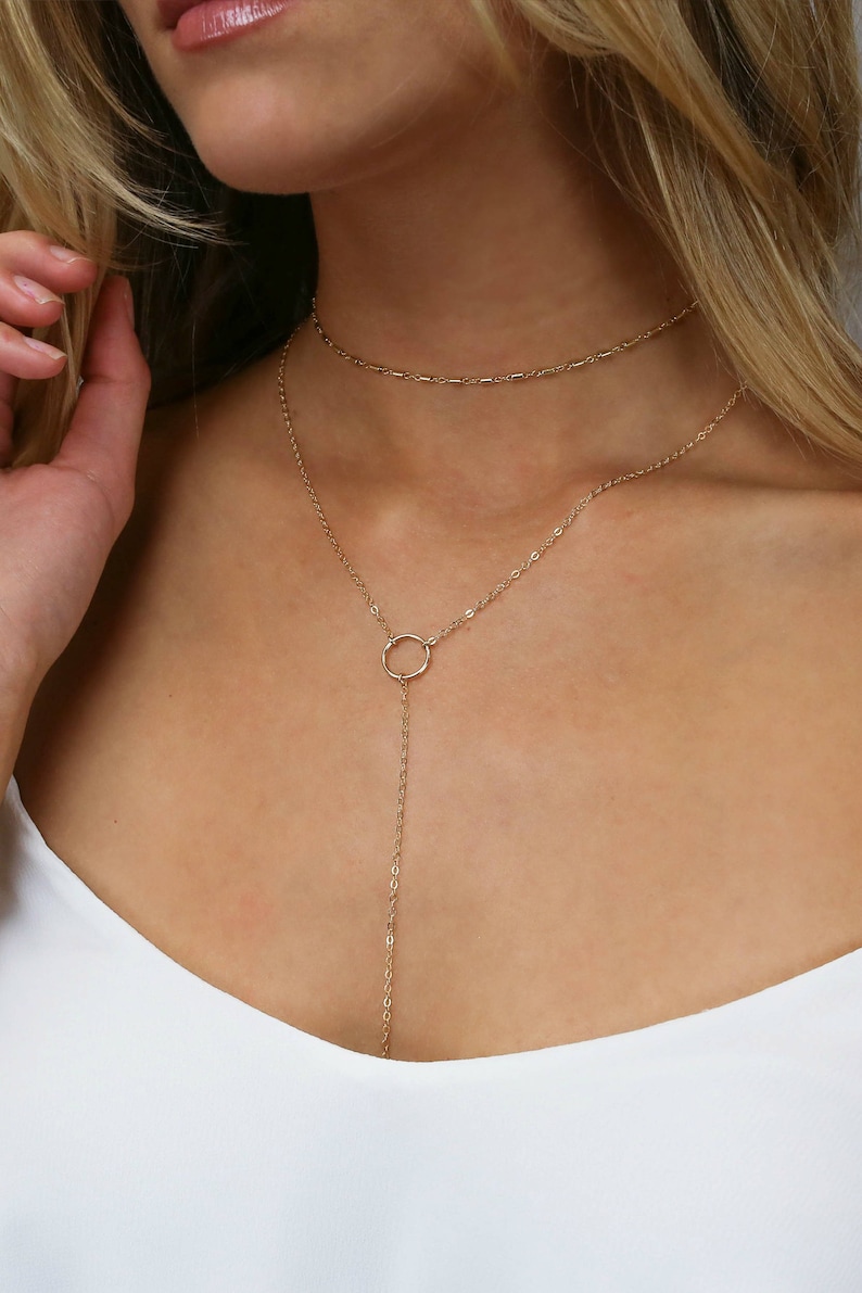 Open Circle Lariat, Gold Y Necklace, Long Gold Necklace, Simple Y Necklace, 14k Gold Fill, Sterling Silver, LEILAjewelryshop, N202 image 3