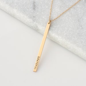 Thin Vertical Bar Necklace, Personalized Mom Necklace, Name and Date Necklace, kinny Long Bar Necklace, Layering Necklace, Gift for Her image 4