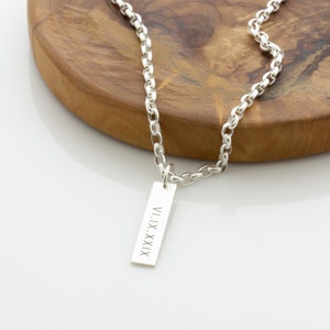 Mens Necklace, Father&#39;s Day Gift, Sterling Silver Necklace for Man, Engraved Custom Necklace for Dad, Unisex Necklace, Gift For Him