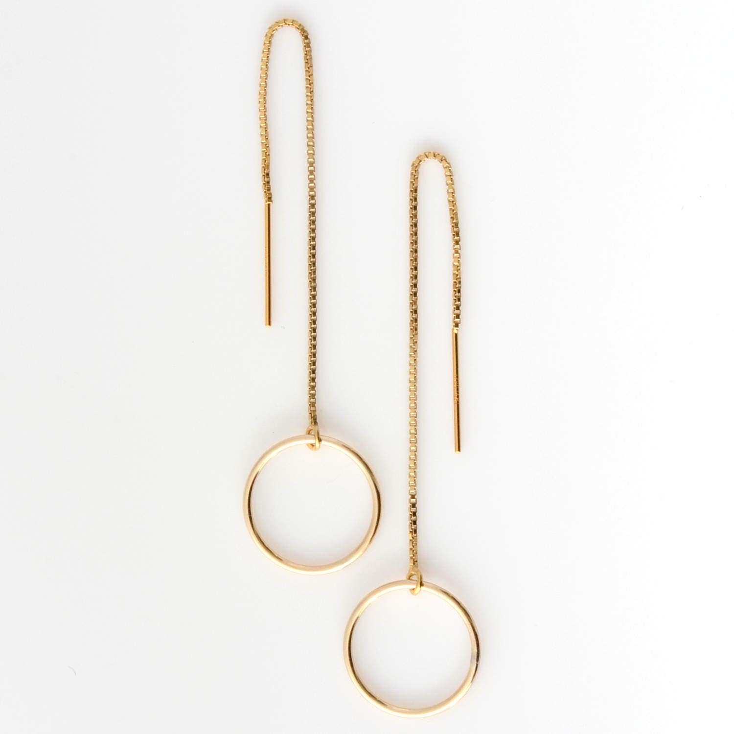 Circle Threader Earrings Long Dangle Earrings Dainty Etsy