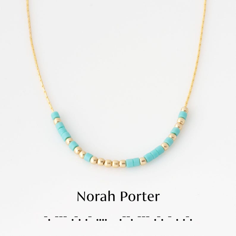 Morse Code Necklace, Dainty Necklace with Tiny Beads, Morse Code Jewelry, New Mom Necklace, Mothers Day Gift for Her, LEILAJewelryShop image 1
