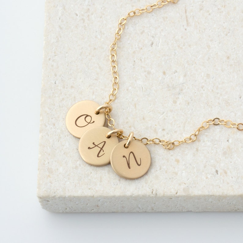 Dainty Initial Necklace/Tiny Personalized Gold Disc/Multiple Charm Necklace/Christmas Gift For Mom/Tiny Initial Jewelry/Personalized Letters image 5