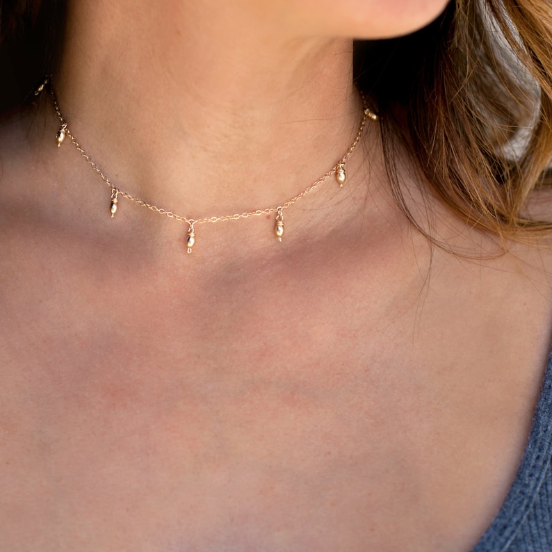 Delicate Gold Choker Necklace, Dainty Choker Necklace,Dew Drop Choker Necklace, Gold Choker,Sterling Silver,14K Gold Fill, Gift for Her,N232 image 1