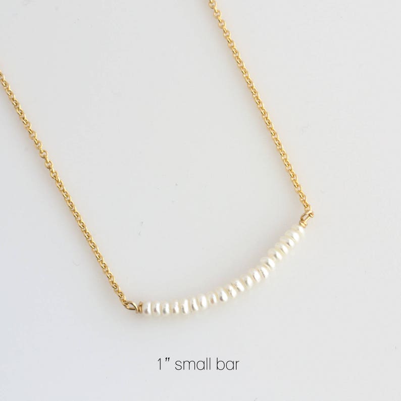 Skinny Pearl Bar Necklace, Freshwater Pearl Necklace, Delicate Pearl Layering Necklace in Gold, Rose Gold or Silver, Wedding Jewelry, N298 image 4