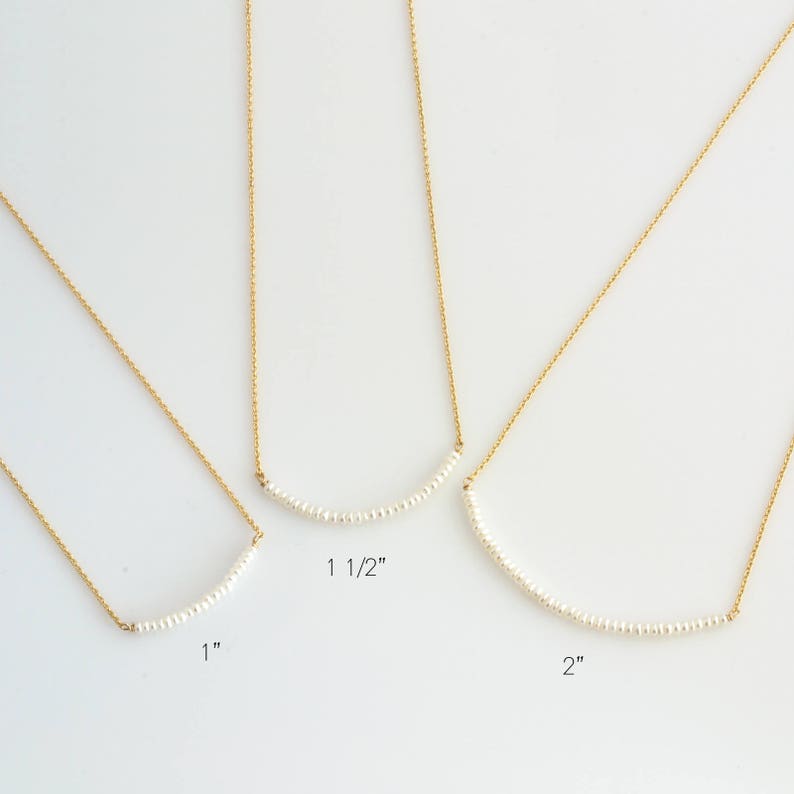 Skinny Pearl Bar Necklace, Freshwater Pearl Necklace, Delicate Pearl Layering Necklace in Gold, Rose Gold or Silver, Wedding Jewelry, N298 image 2